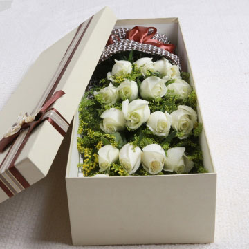 花市鲜花网_鲜花速递_浪漫邂逅 （白玫瑰 礼盒  爱情 情人 朋友 七夕 生日 圣诞）