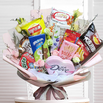 鲜花速递_韩系网红零食花束送女友