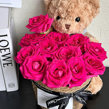 花市鲜花网_鲜花速递_粉红抱抱熊